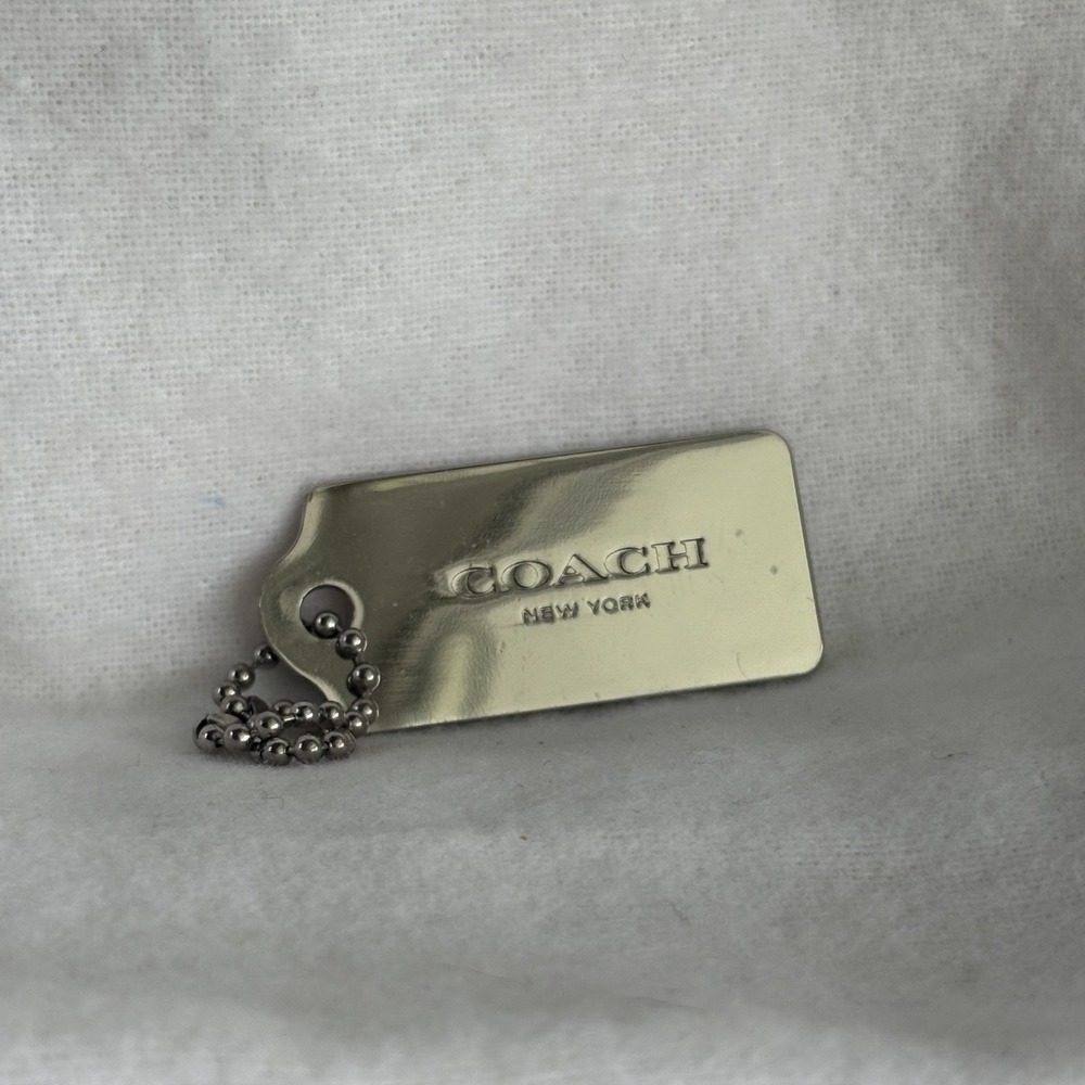 COACH 1.75" Hang Tag Fob Bag Charm Pale Gold-Tone Metal, Silver Ball Chain